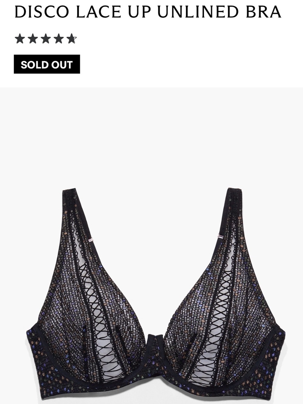 Savage X Fenty Disco Lace Up unlined underwire bra sheer black IRIDESCENT 36DDD - Picture 2 of 10